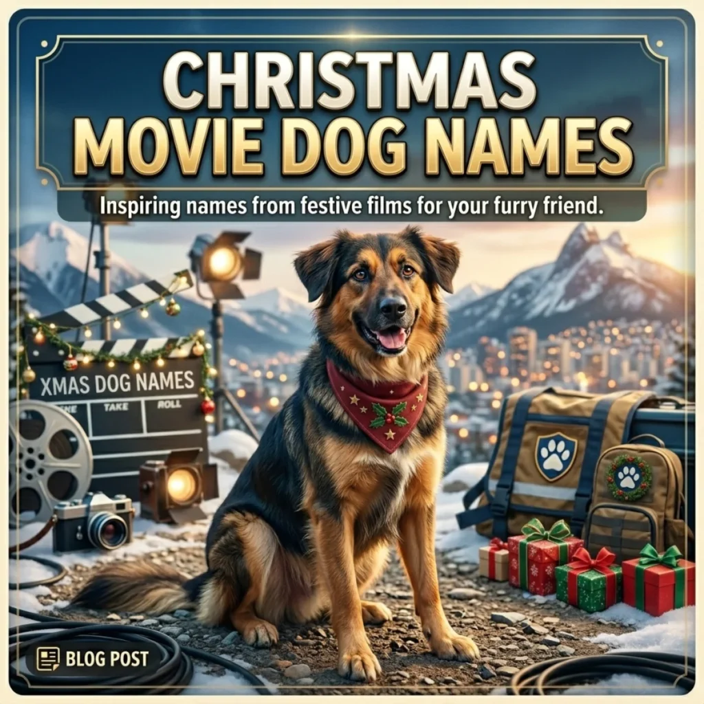 Christmas movie-inspired dog names list with festive, classic, and holiday-themed name ideas for dogs