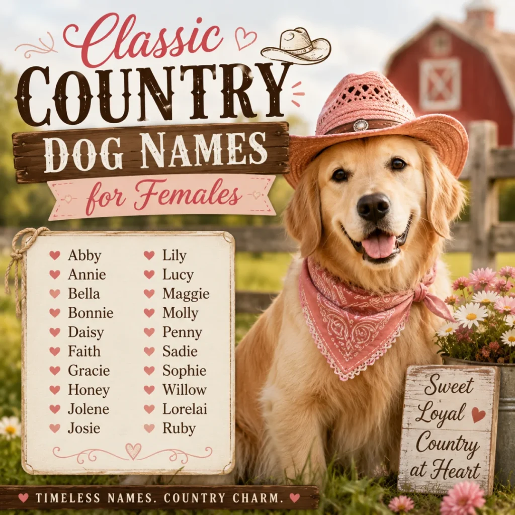 Golden retriever with rustic farm decor for classic country dog names for female dogs