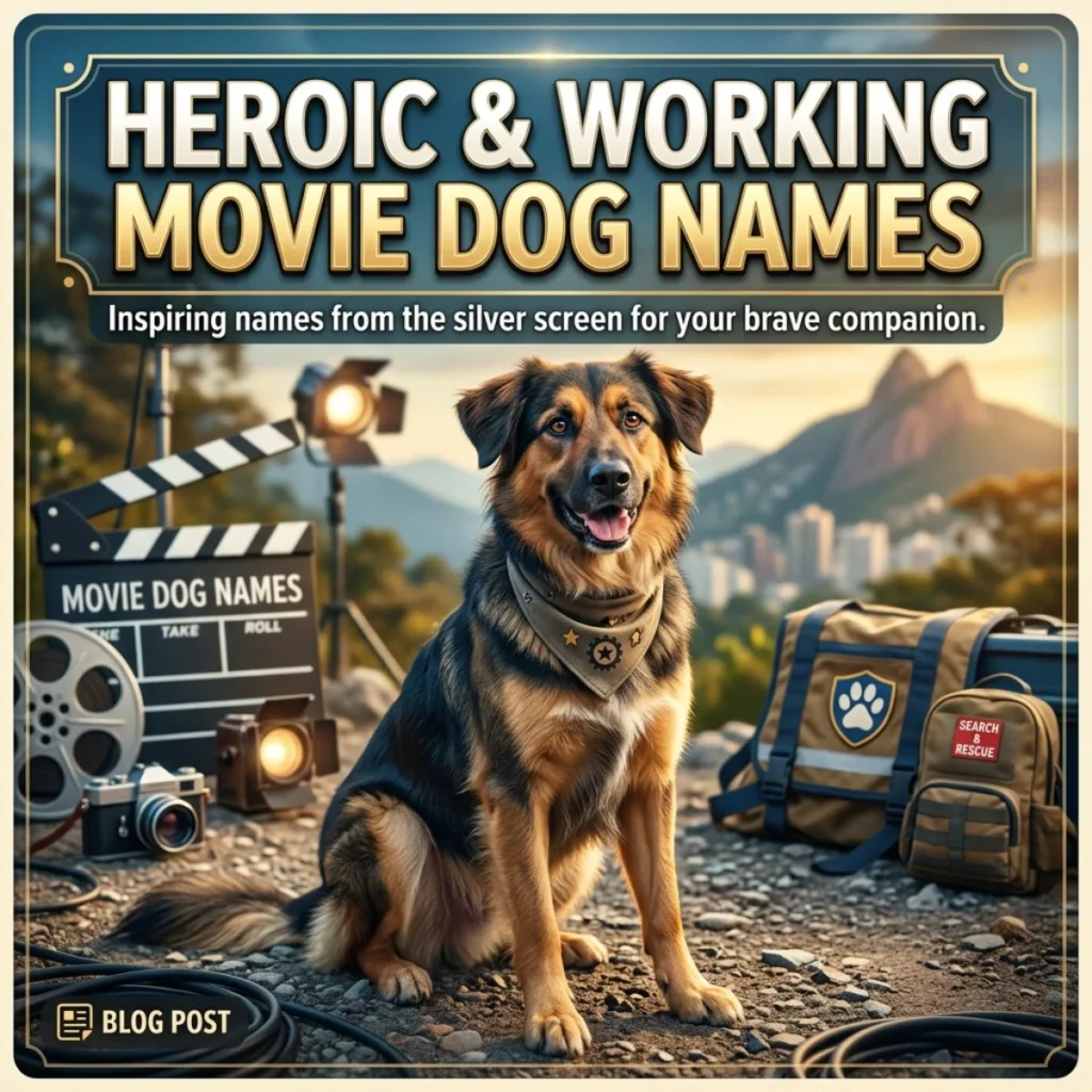 Heroic and working movie dog names inspired by brave canine characters from popular family and adventure films