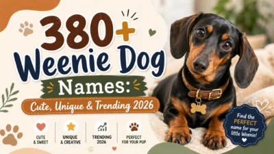 Cute black and tan dachshund with 380+ weenie dog names guide featuring cute, unique, and trending name ideas for 2026