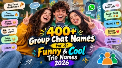 400+ group chat names for 3 featuring three friends smiling with funny and cool trio name ideas for 2026
