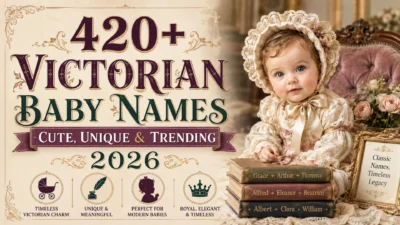 Victorian baby in vintage lace outfit with 420+ Victorian baby names for 2026 cover design