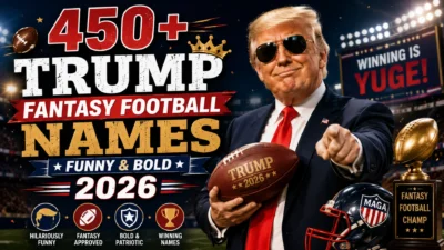 Trump-inspired fantasy football cover with 450+ funny and bold fantasy football team names for 2026