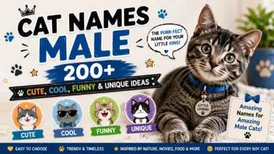 200+ male cat names with cute, cool, funny and unique ideas featuring an adorable tabby cat