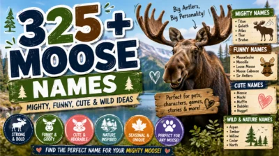 325+ moose names featuring a majestic moose with funny, cute, strong, and nature-inspired ideas