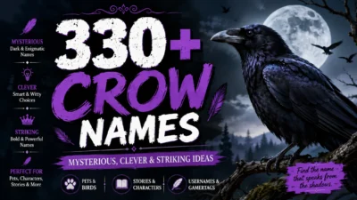 330+ crow names with a black crow, full moon, and mysterious, clever name ideas