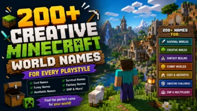 200+ creative Minecraft world names for survival, creative, fantasy, funny, cozy, hardcore, and SMP worlds