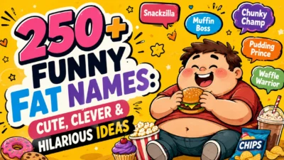 funny fat names with cute food-inspired nicknames and a playful cartoon character