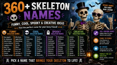 360+ skeleton names with funny, cool, spooky, and creative ideas for games, stories, costumes, and characters