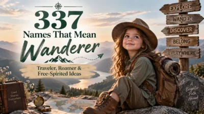 337 names that mean wanderer with a young traveler exploring a scenic mountain landscape