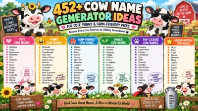 452+ cow name generator ideas with cute, funny, farm-friendly, unique, and pop culture picks